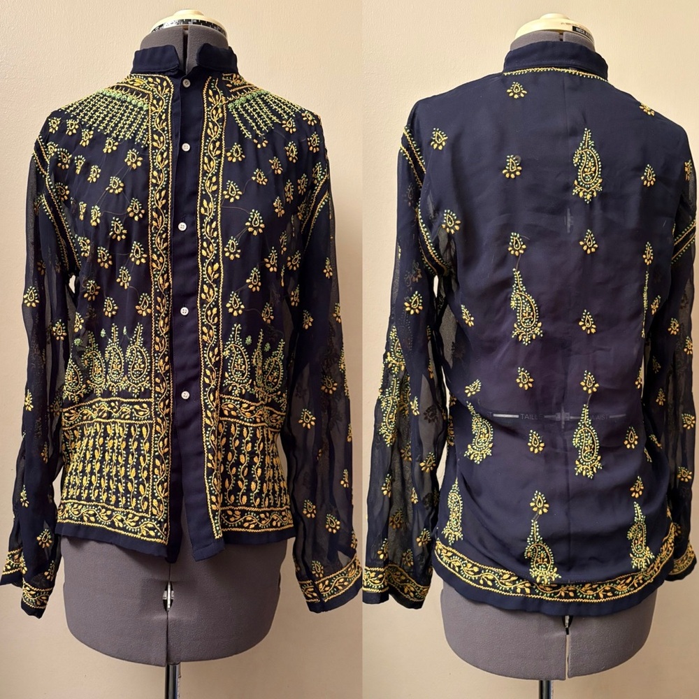 Vintage sheer button up embroidered blouse